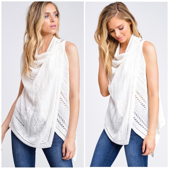 B SKIES ARE BLUE Plus Size Crochet Overlap Vest - Picture 5 of 5